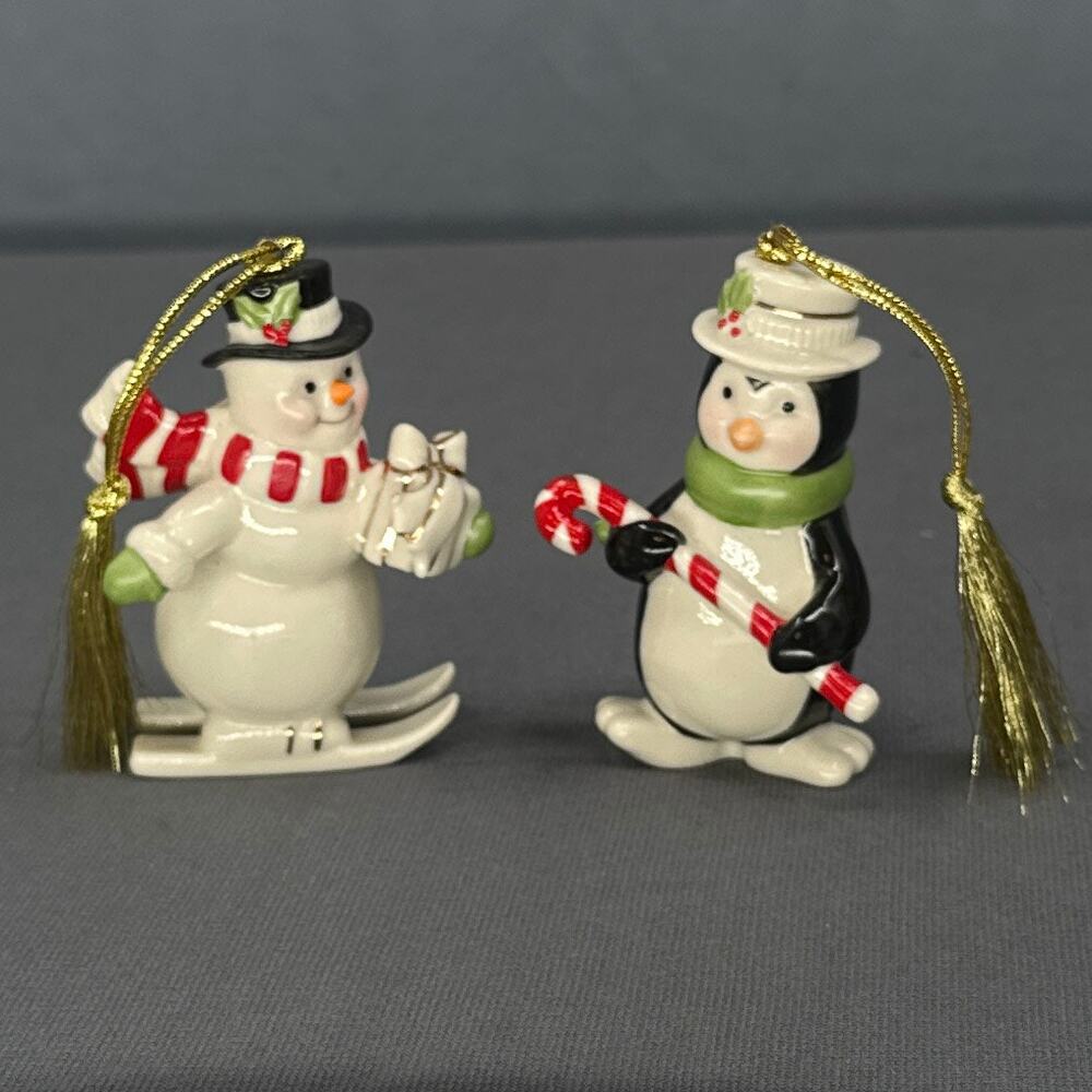 Lenox Very Merry Porcelain Ornament Set of 2 Snowman Penguin Holiday Christmas
